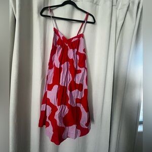 Ava & Viv Red and Light Pink Abstract Cami Dress